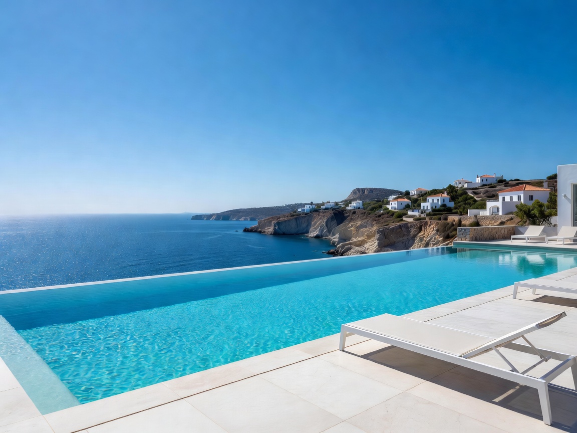 Infinity pool overlooking a bright blue Mediterranean coast