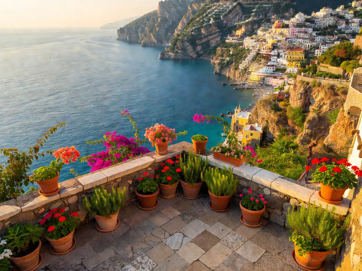 Terrace with a panoramic sea view along the Amalfi Coast