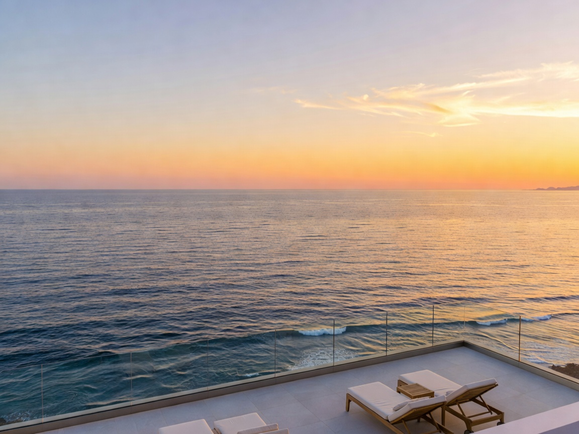 Wide sea view from a coastal hotel terrace